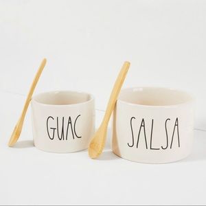 NWT Rae Dunn Guac/Salsa Bowls w/ 2 Wooden Spoons